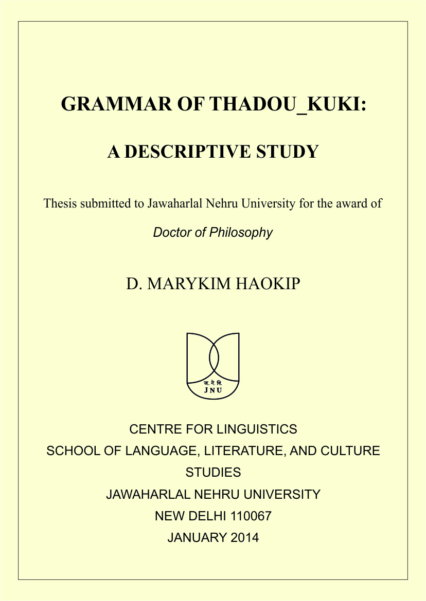 Grammar of Thadou-Kuki: A Descriptive Study
